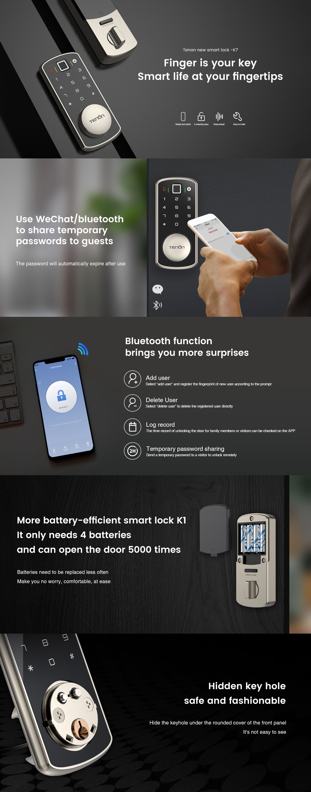 Détails de conception exquis full Glass Screen Bluetooth Intelligent Lock